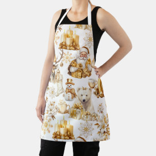 Gold and White Christmas Symbols Apron