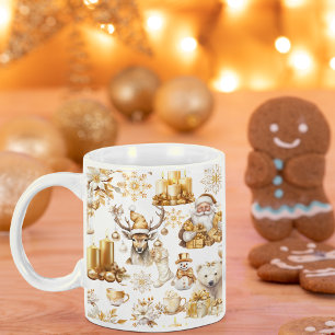 Gold and White Christmas Symbols Coffee Mug