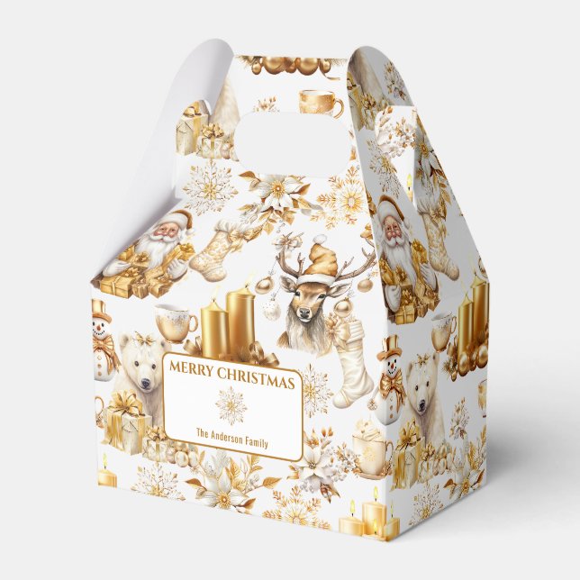 Gold and White Christmas Symbols Favor Boxes (Front Side)