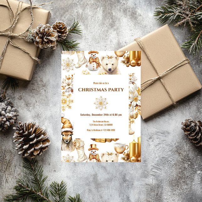 Gold and White Christmas Symbols Invitation (Creator Uploaded)