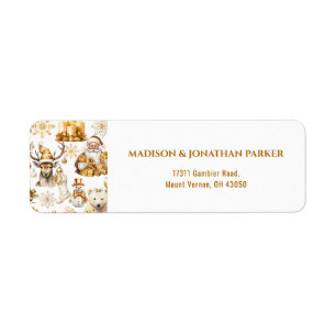 Gold and White Christmas Symbols Label