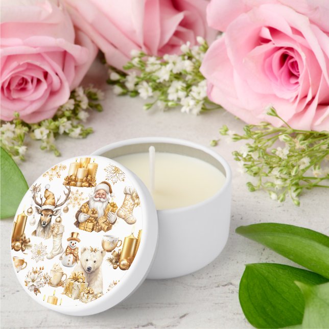 Gold and White Christmas Symbols Mini Candle Favors (Insitu (Wedding))