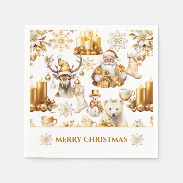Gold and White Christmas Symbols Napkins (Front)
