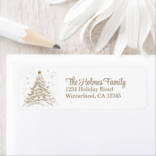 Gold and White Christmas Tree Return Address Label