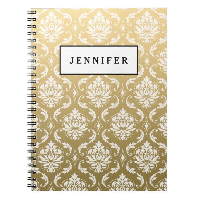 Gold and White Classic Damask Notebook (Front)