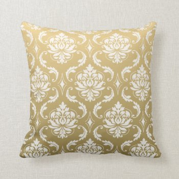 Gold And White Classic Damask Throw Pillow by DamaskGallery at Zazzle