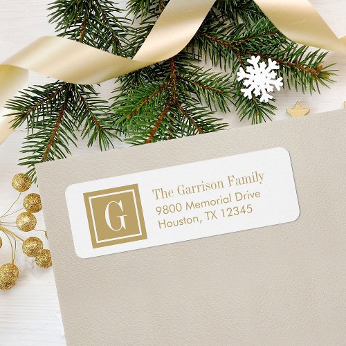 Gold and White Classic Square Monogram Address Label