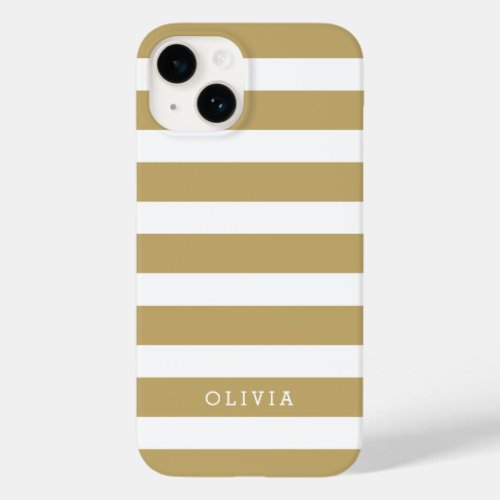 Gold and White Classic Stripes Monogram Case_Mate iPhone 14 Case