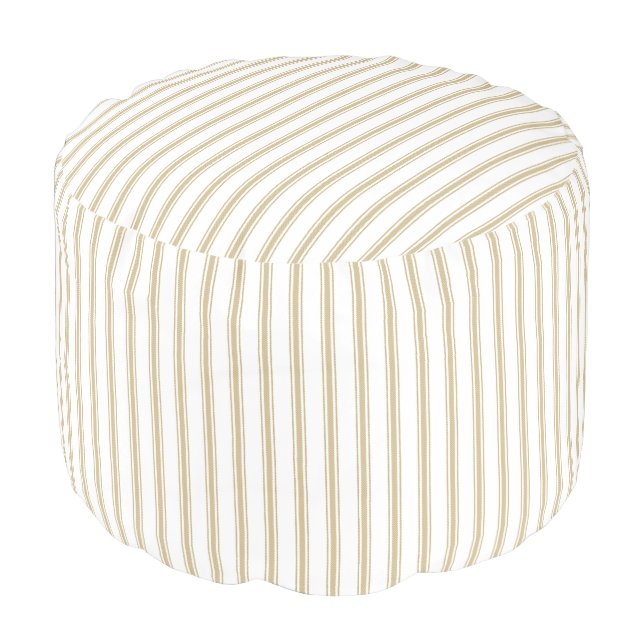 Gold and White Classic Ticking Stripes Pouf (Angled Front)