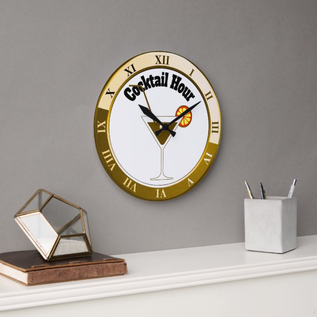 Gold and White Cocktail Hour Bar Clock (Office)