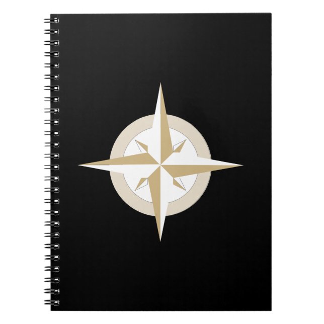 Gold and White Compass on Black Notebook (Front)