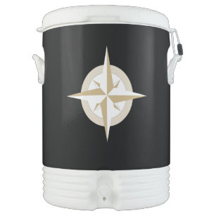 Gold and White Compass on Black Ten Gallon Beverage Cooler