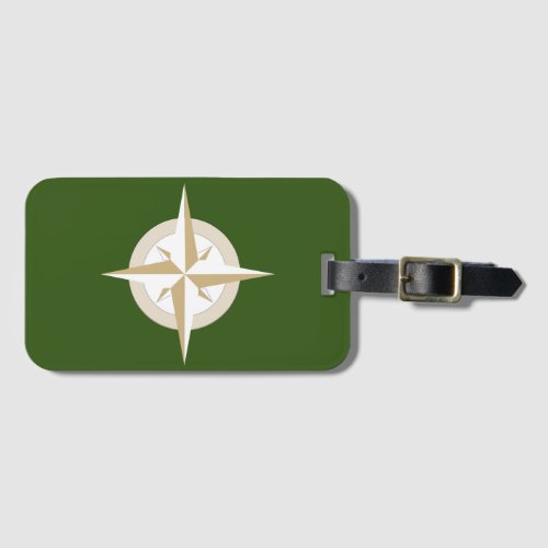 Gold and White Compass on Green Field Luggage Tag