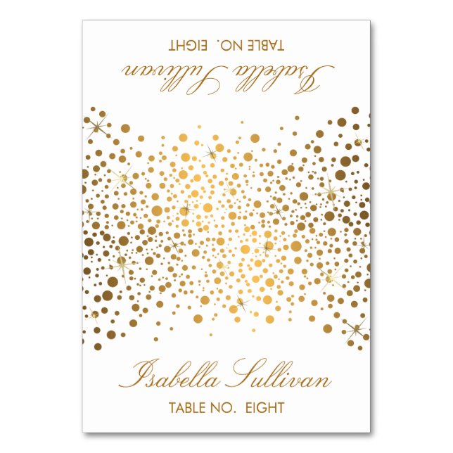Gold And White Confetti Dots | Place Cards (Front)