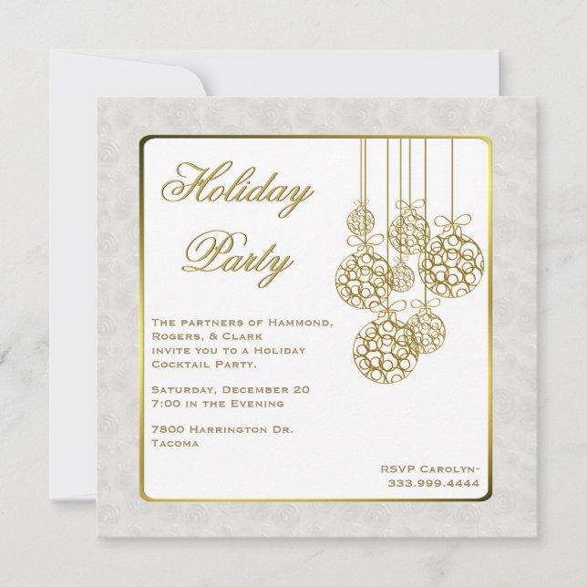 Gold and White Custom Corporate Holiday Invitation (Front)