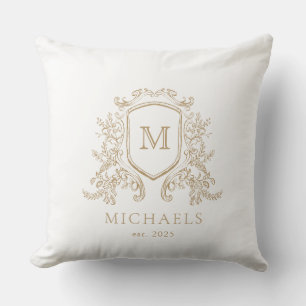 Gold and White custom monogram throw pillow