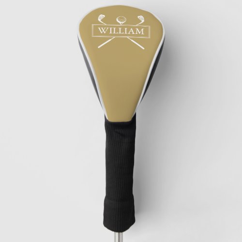 Gold And White Custom Name Clubs And Ball Golf Head Cover
