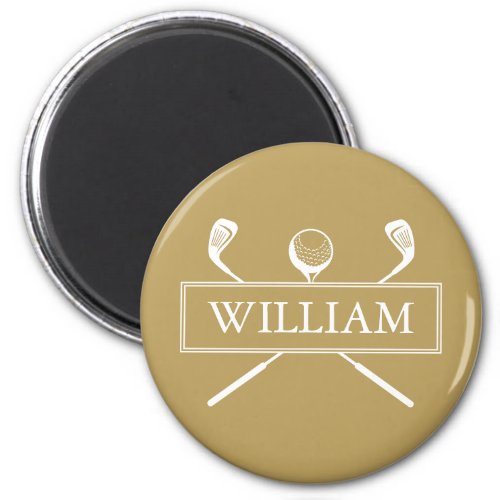 Gold And White Custom Name Golf Ball Clubs Magnet