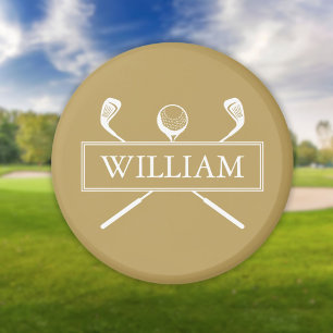 Gold And White Custom Name Golf Ball Clubs Magnet