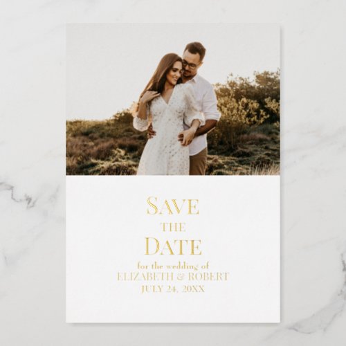 Gold and White Custom Photo Save the Date Card