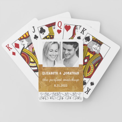 Gold and White Custom Printed Photo Wedding Favor Poker Cards
