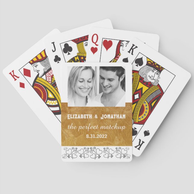 Gold and White Custom Printed Photo Wedding Favor Poker Cards (Back)