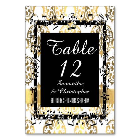 Gold And White  Damask And Black Table Number
