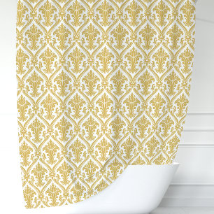 Gold and White Damask Shower Curtain