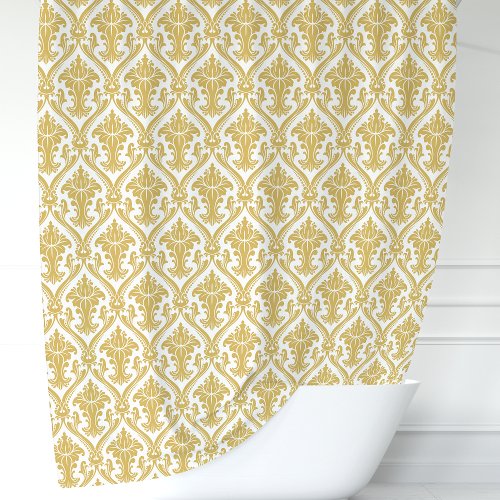 Gold And White Damask Shower Curtain