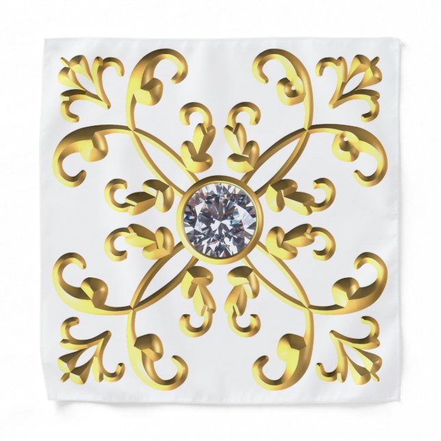 Gold and White Diamond Pocket Square Bandana (Front)