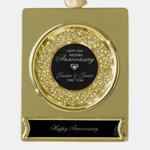 Gold And White Diamonds 50th Anniversary Plated Banner Ornament