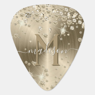 Gold and White Diamonds - Personalized Guitar Pick