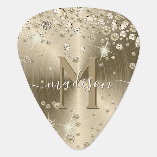 Gold and White Diamonds - Personalized Guitar Pick (Front)