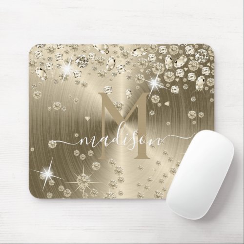 Gold and White Diamonds _ Personalized Mouse Pad