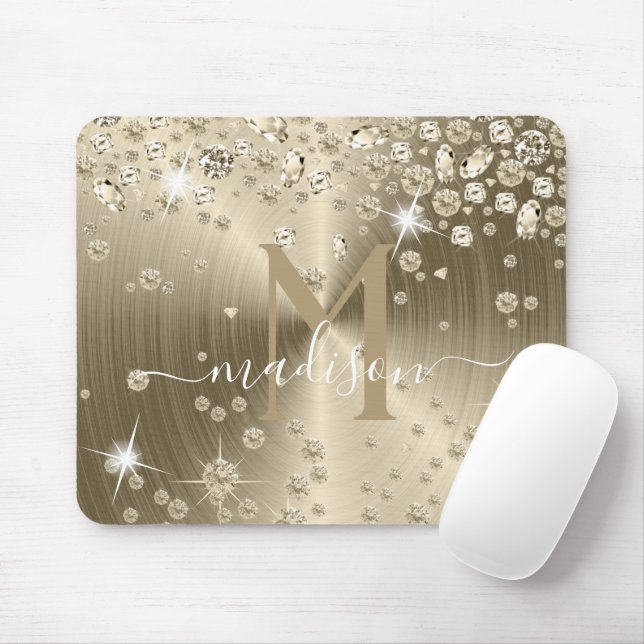 Gold and White Diamonds - Personalized Mouse Pad (With Mouse)