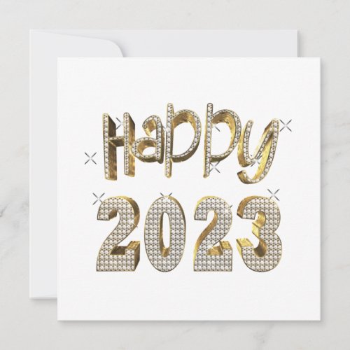 Gold and White Diamonds Script Happy New Year 2023 Holiday Card