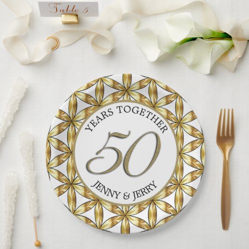 Gold and White elegant Anniversary Paper Plate