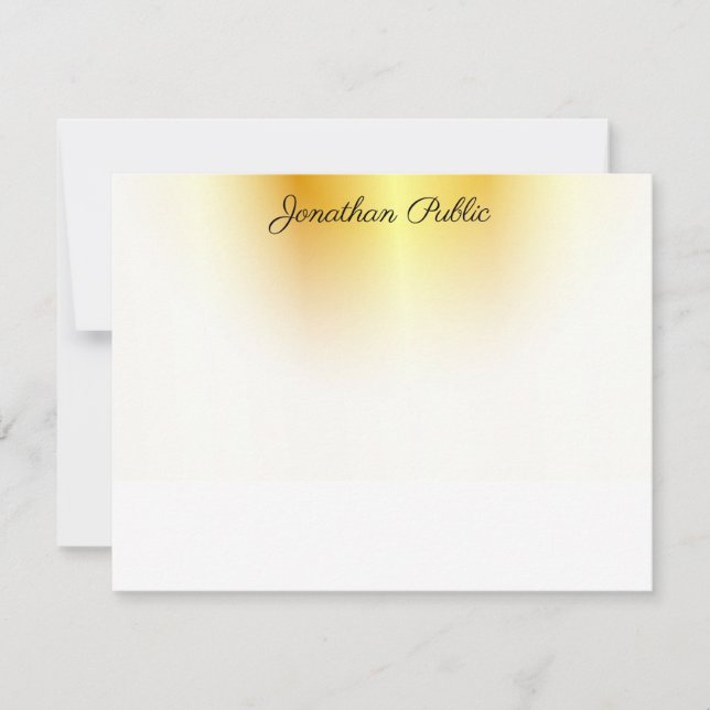 Gold And White Elegant Calligraphed Script Text Note Card (Front)