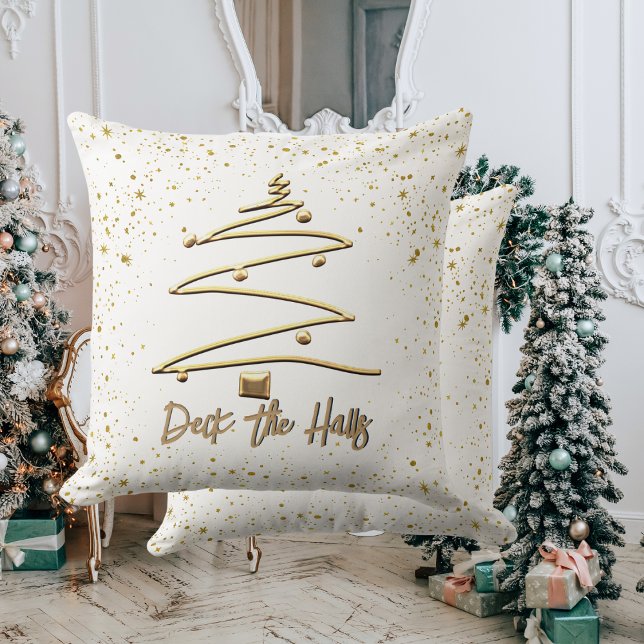Gold and White, Elegant Christmas Tree Throw Pillow (Gold and White, Elegant Christmas Tree Throw Pillow)