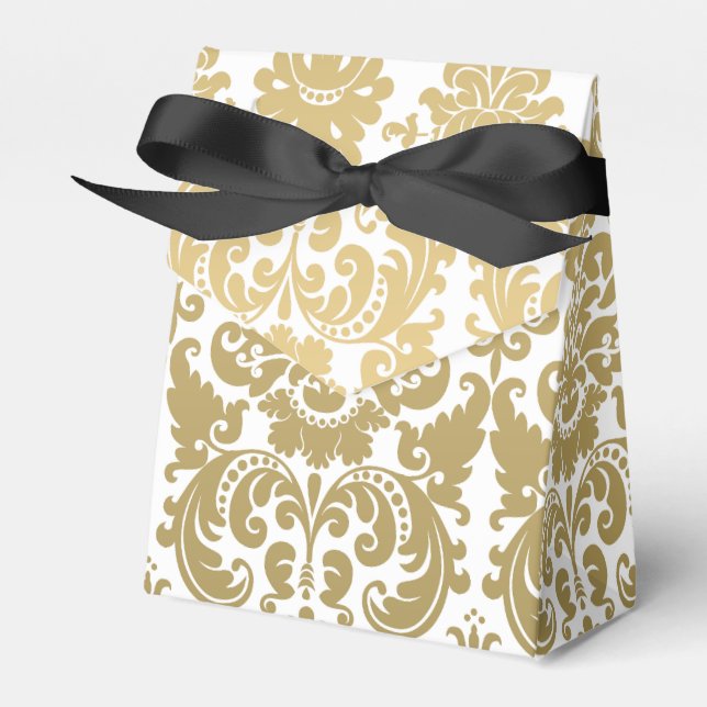 Gold and White Elegant Damask Pattern Favor Boxes (Front Side)