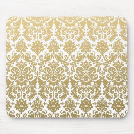 Gold And White Elegant Damask Pattern Mouse Pad