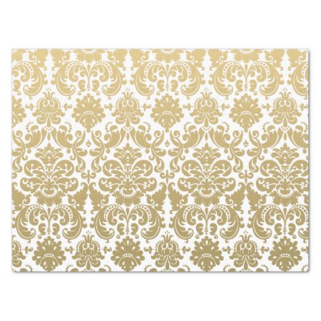 Gold And White Elegant Damask Pattern Tissue Paper