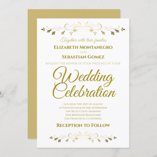 Gold and White Elegant Filigree Simple Wedding Invitation