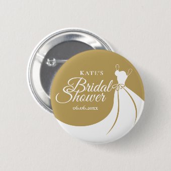Gold and White Elegant Gown Bridal Shower Button | Zazzle