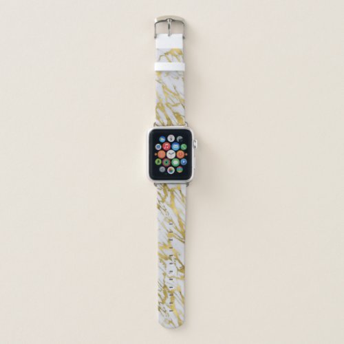 Gold and White Elegant Marble Pattern Apple Watch Band