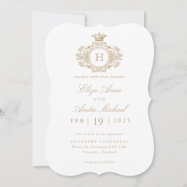 Gold and White Elegant Monogram  Invitation (Front)