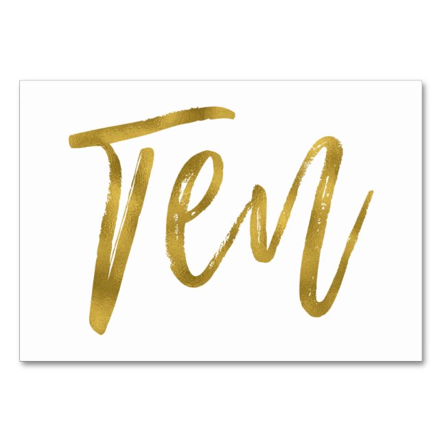 Gold and White Elegant Table Number Ten. (Front)