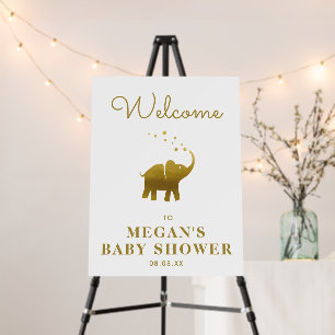 Gold and White Elephant Baby Shower Welcome Foam Board