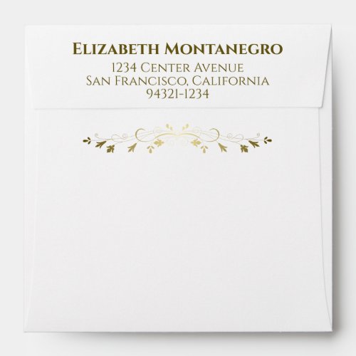 Gold and White Fancy Filigree Square Wedding Envelope