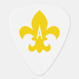 Gold and White Fleur de Lis Monogram Guitar Pick